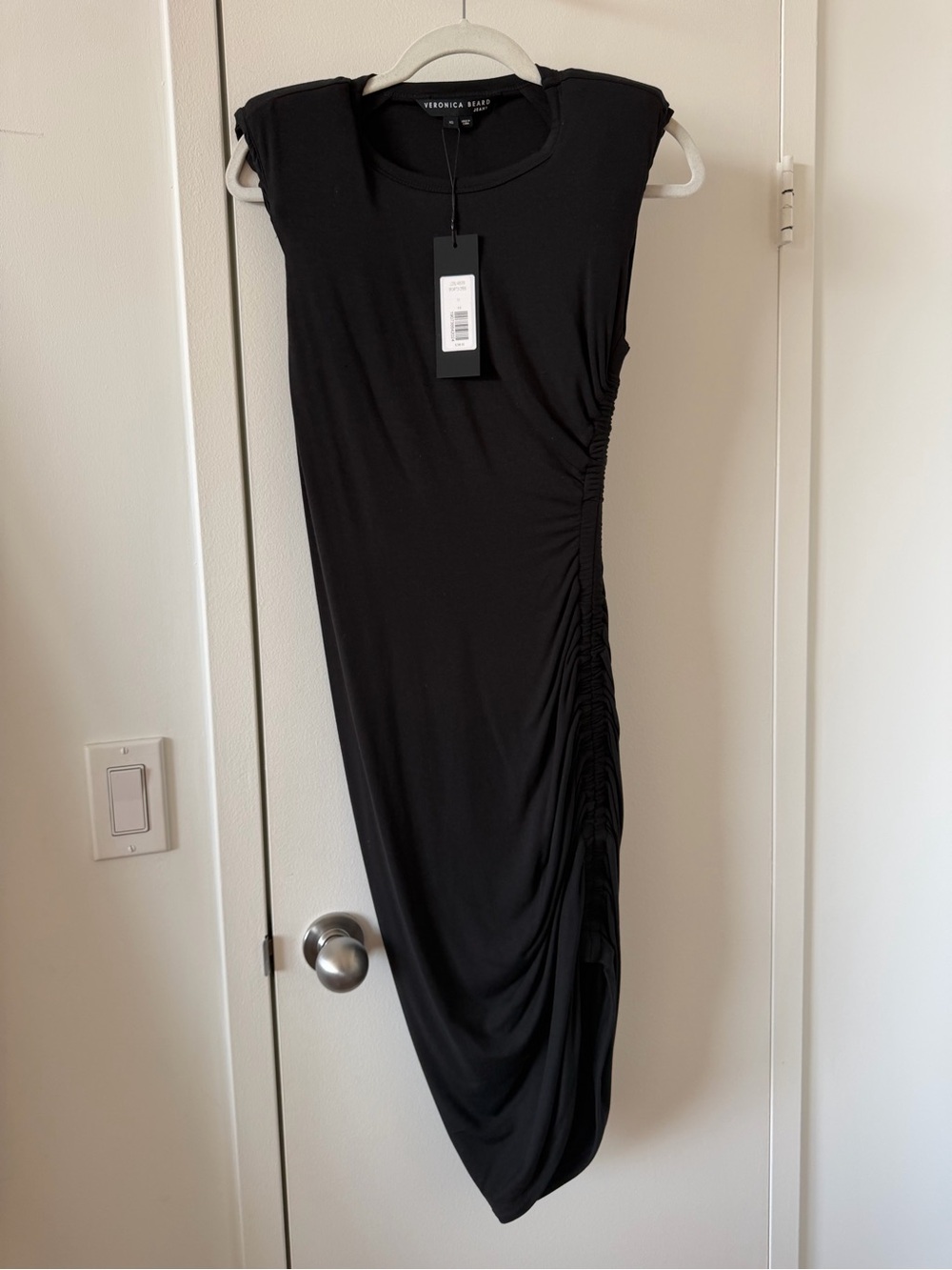 Veronica Beard Brompton Dress (Black Ruched Side Midi Dress)